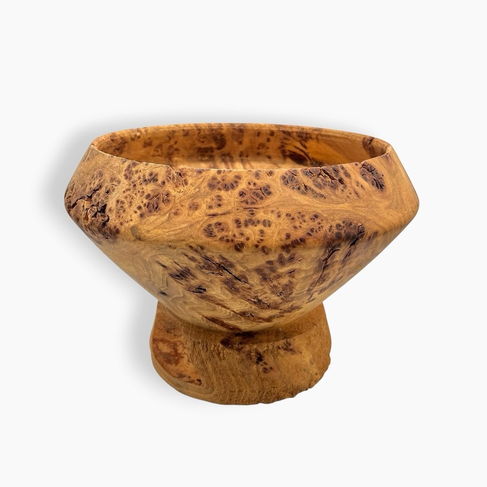 Burl Bowl Native American Wood Carved Pedestal‎ Raised
